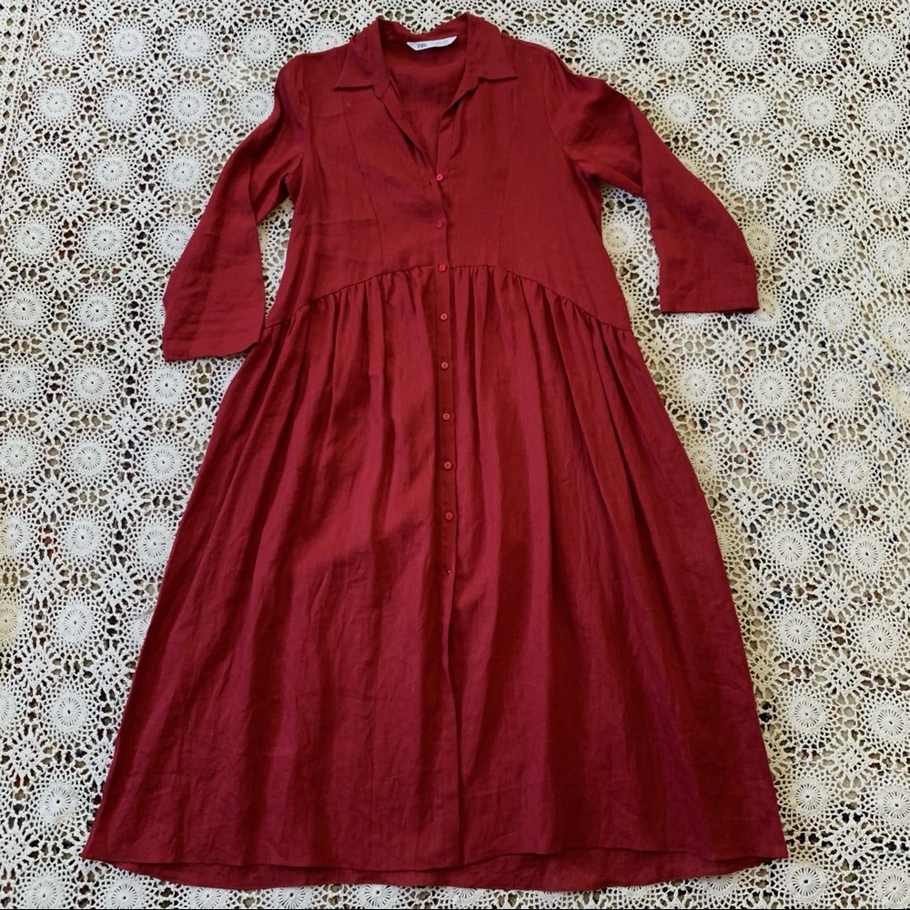 Zara linen drop waist midi dress
